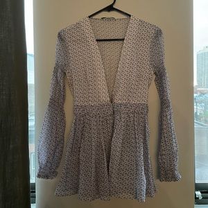 Emilia Wickstead White Blue Floral Cotton Flounce Waist Puff Sleeve Blouse US 2